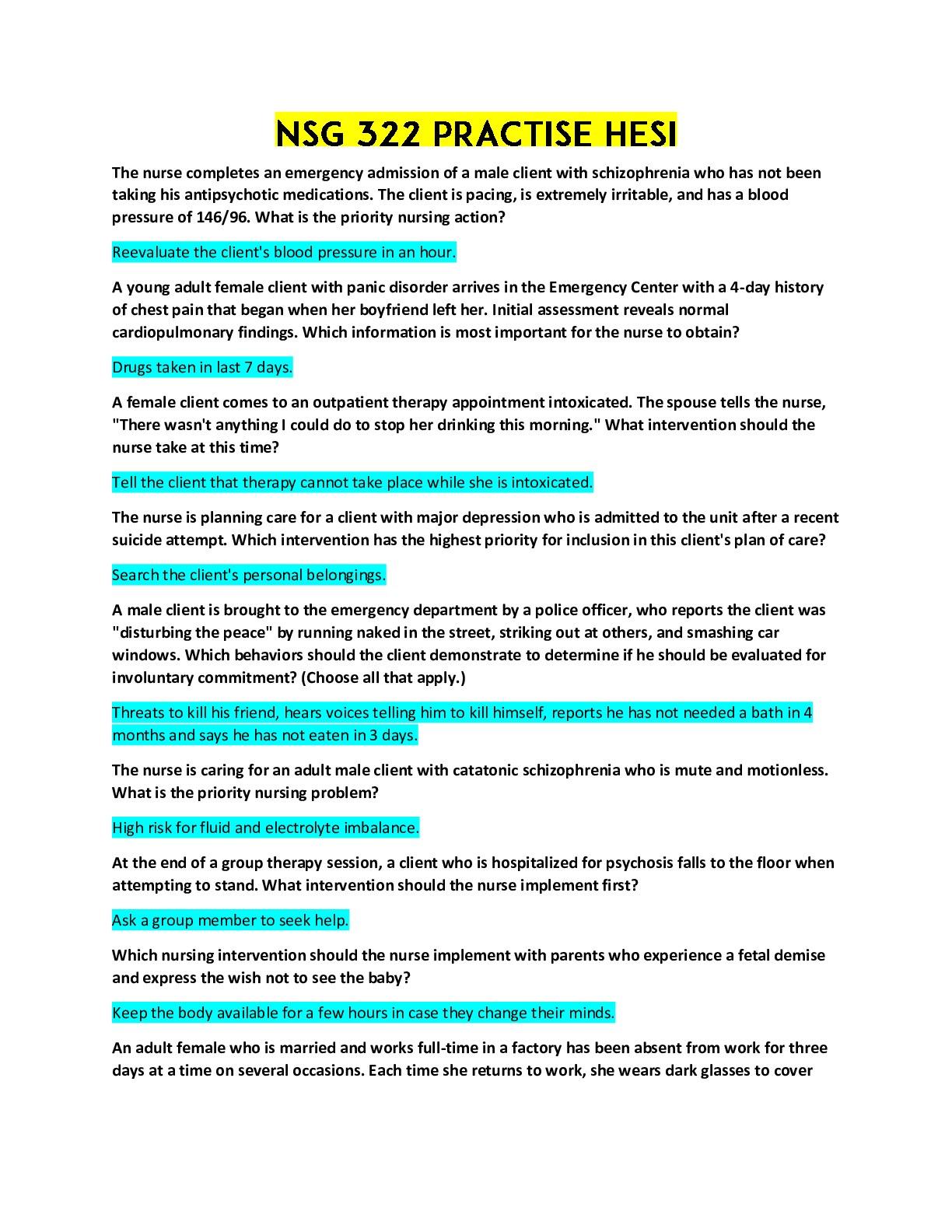 Preview image for NSG 322 PRACTISE HESI